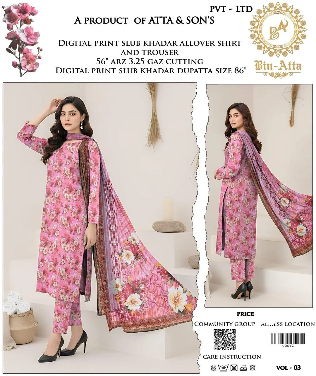 3 Pcs Women's Unstitched Printed Suit