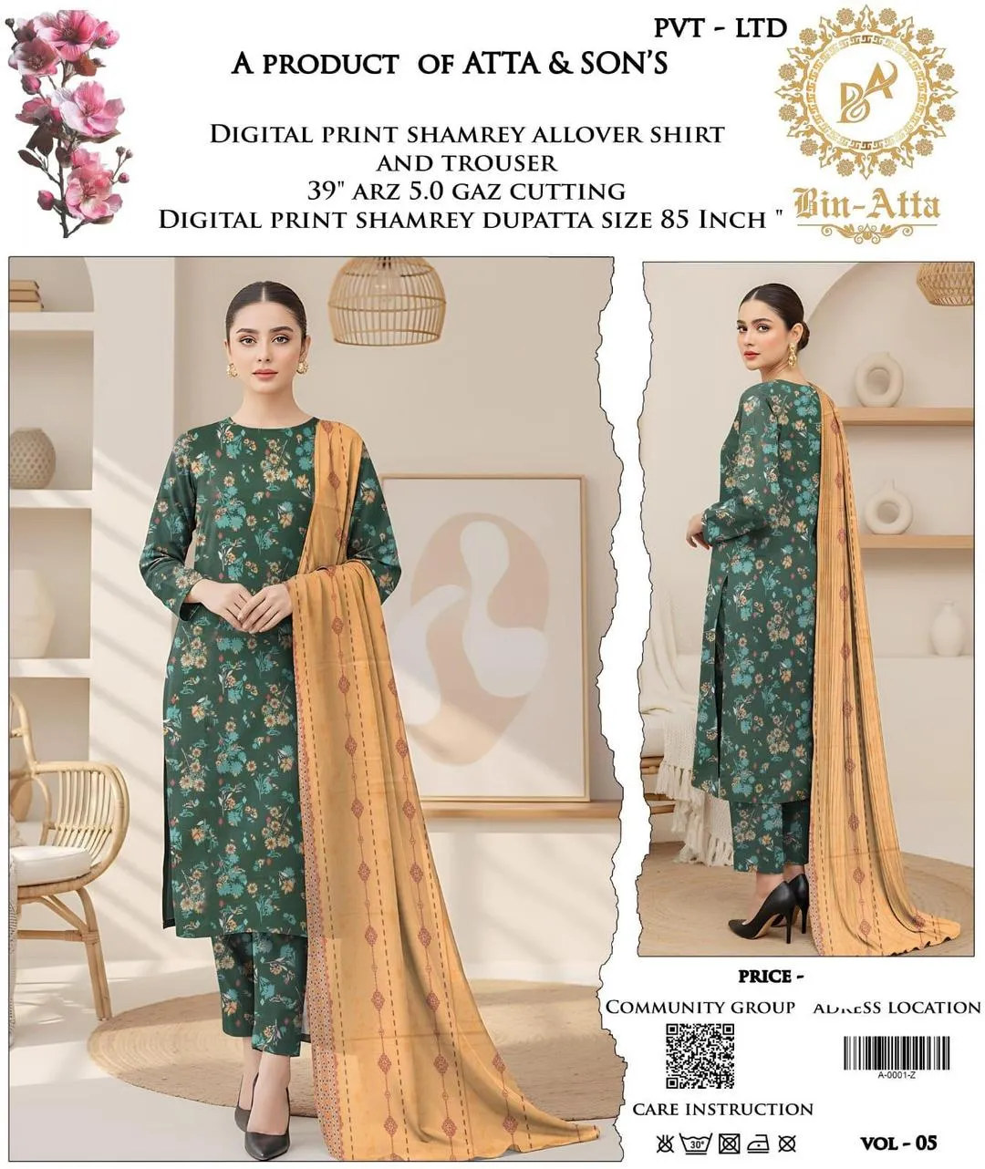 3 Pcs Women's Unstitched Printed Suit