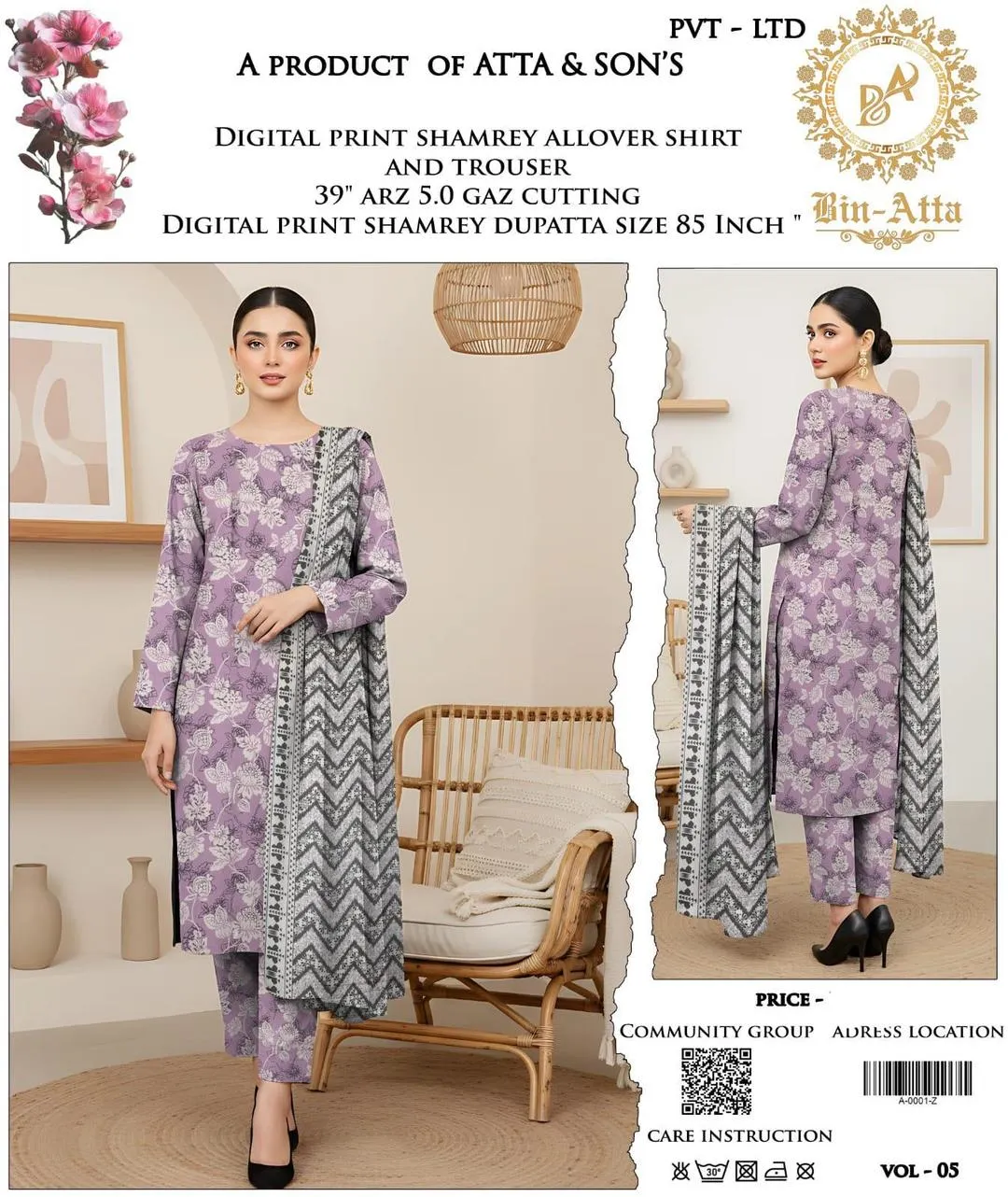3 Pcs Women's Unstitched Printed Suit