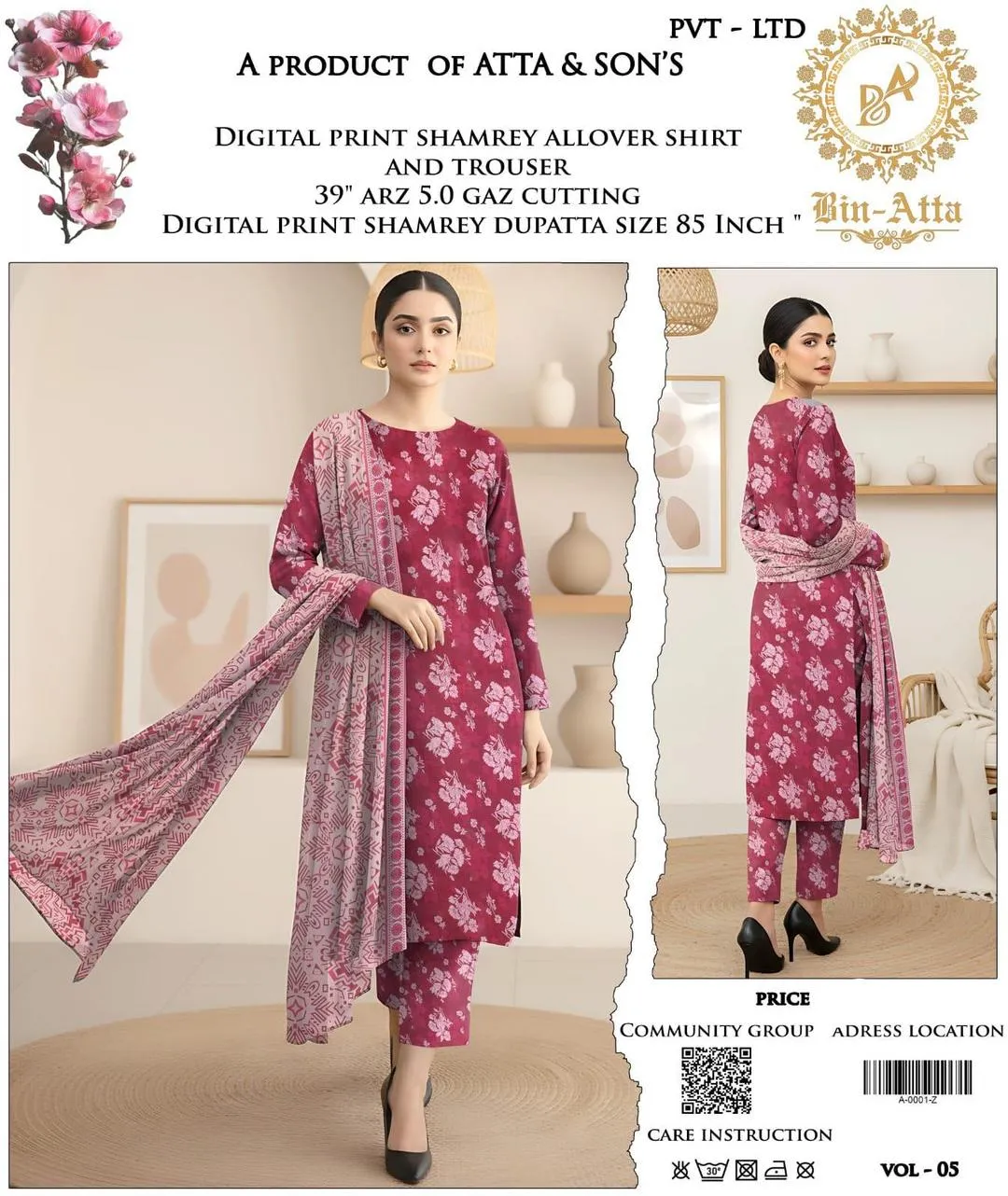 3 Pcs Women's Unstitched Printed Suit