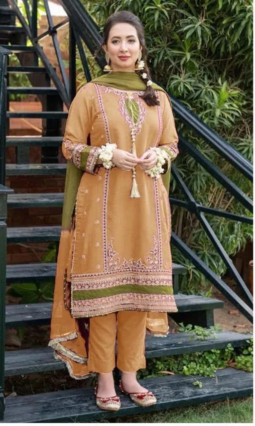 3 Pcs Women's Unstitched Embroidered Suit
