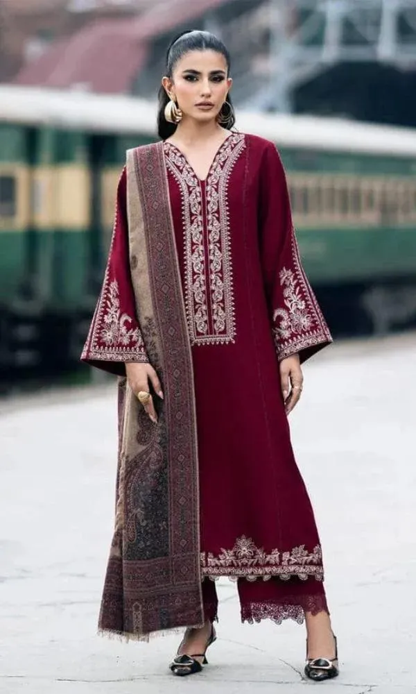 3 Pcs Women's Unstitched Embroidered Suit