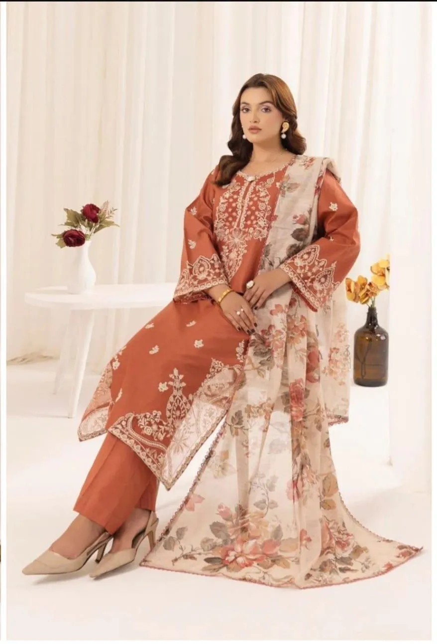 3 Pcs Women's Unstitched Embroidered Suit