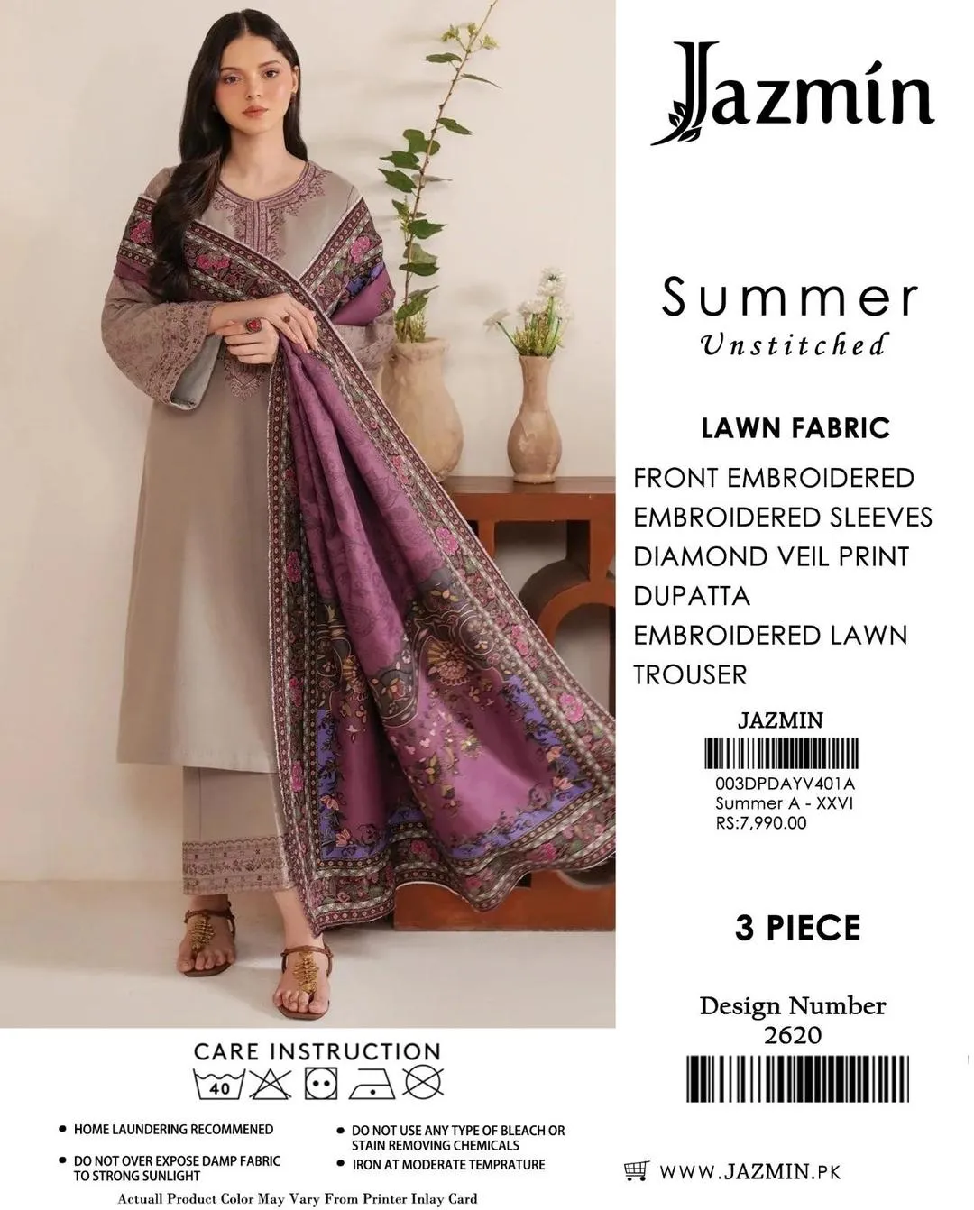 3 Pcs Women's Unstitched Embroidered Suit