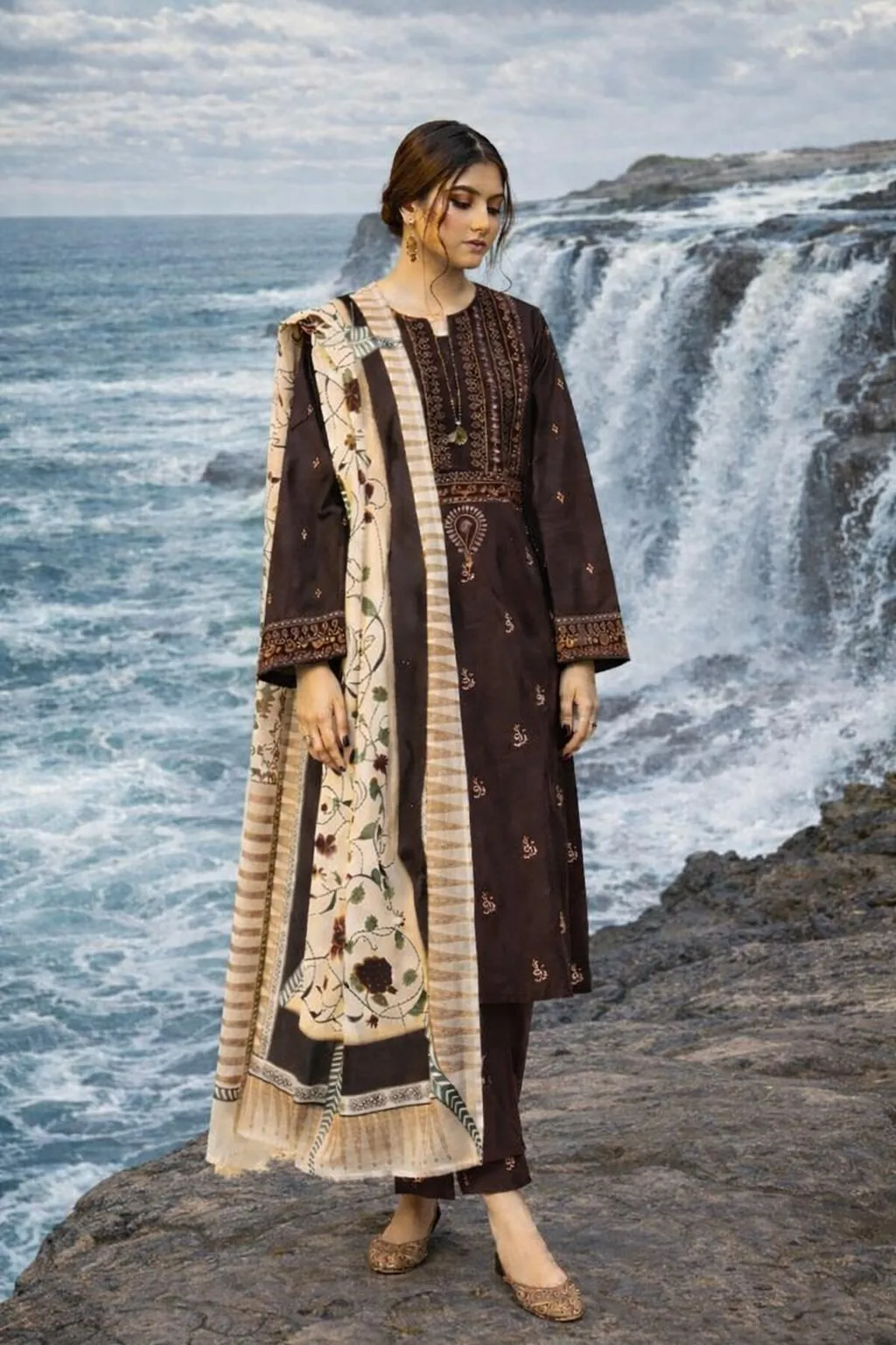 3 Pcs Women's Unstitched Embroidered Suit