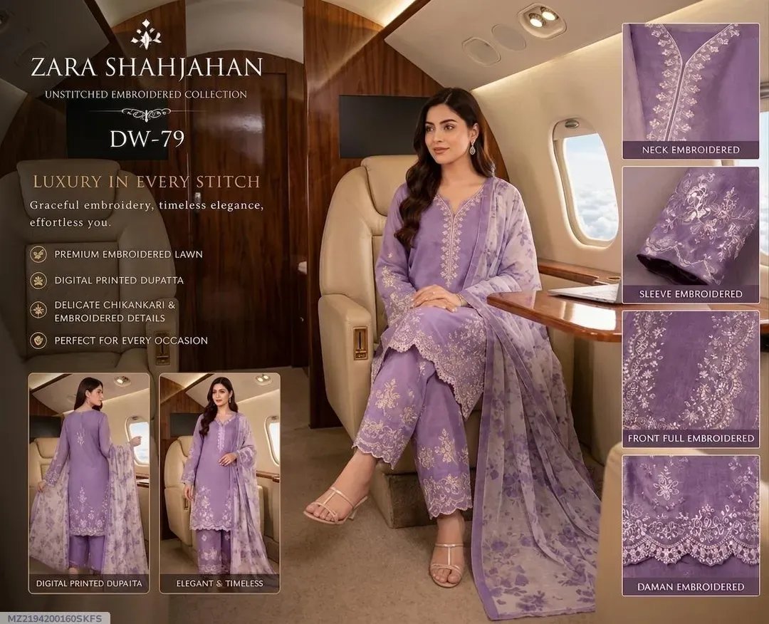 3 Pcs Women's Unstitched Embroidered Suit