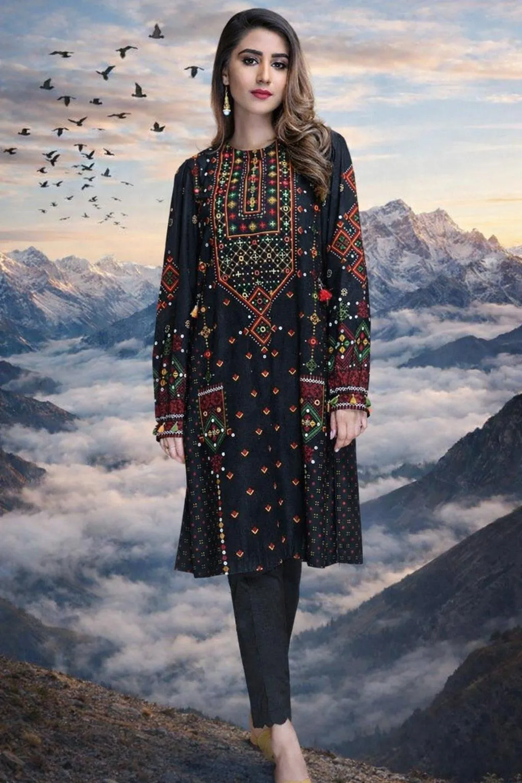 2 Pcs Women's Unstitched Embroidered Suit
