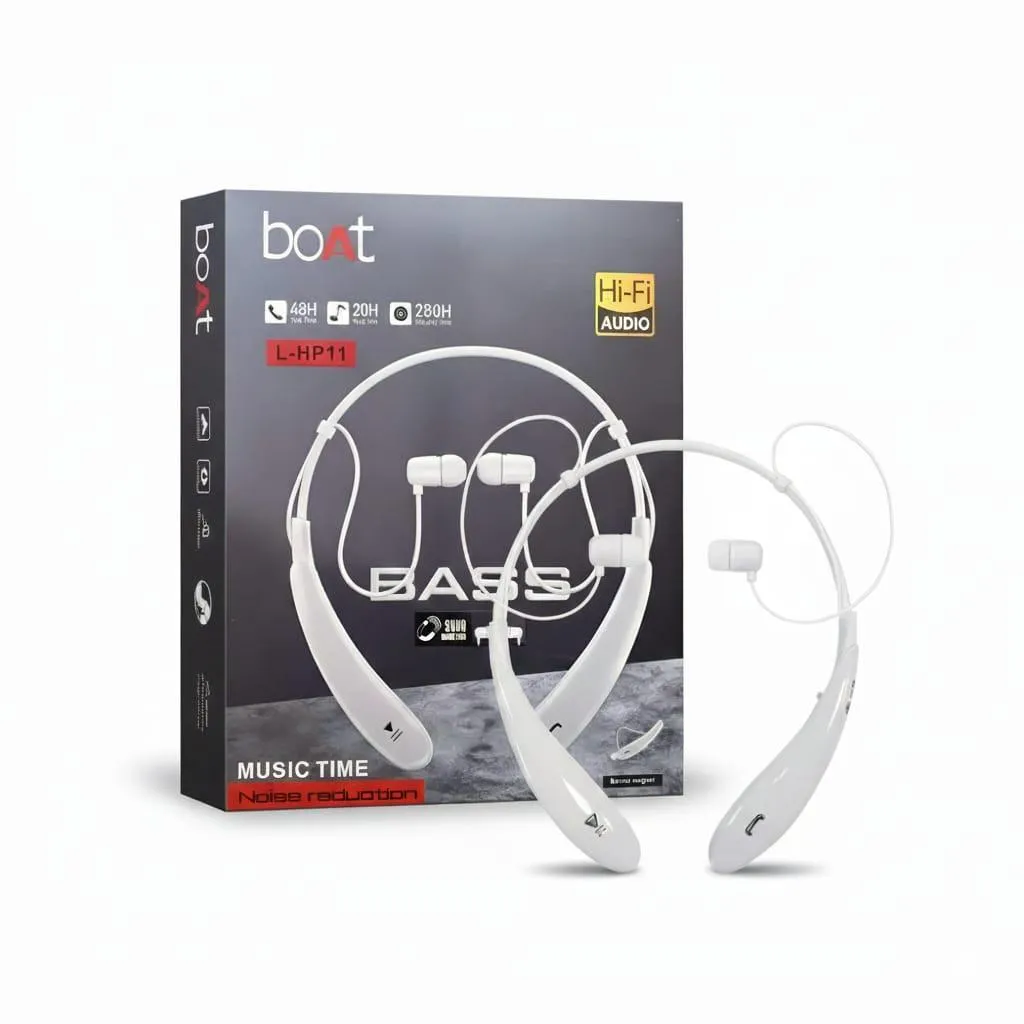 White Long-Lasting Battery With Fast Charge 11 Wireless Neckband