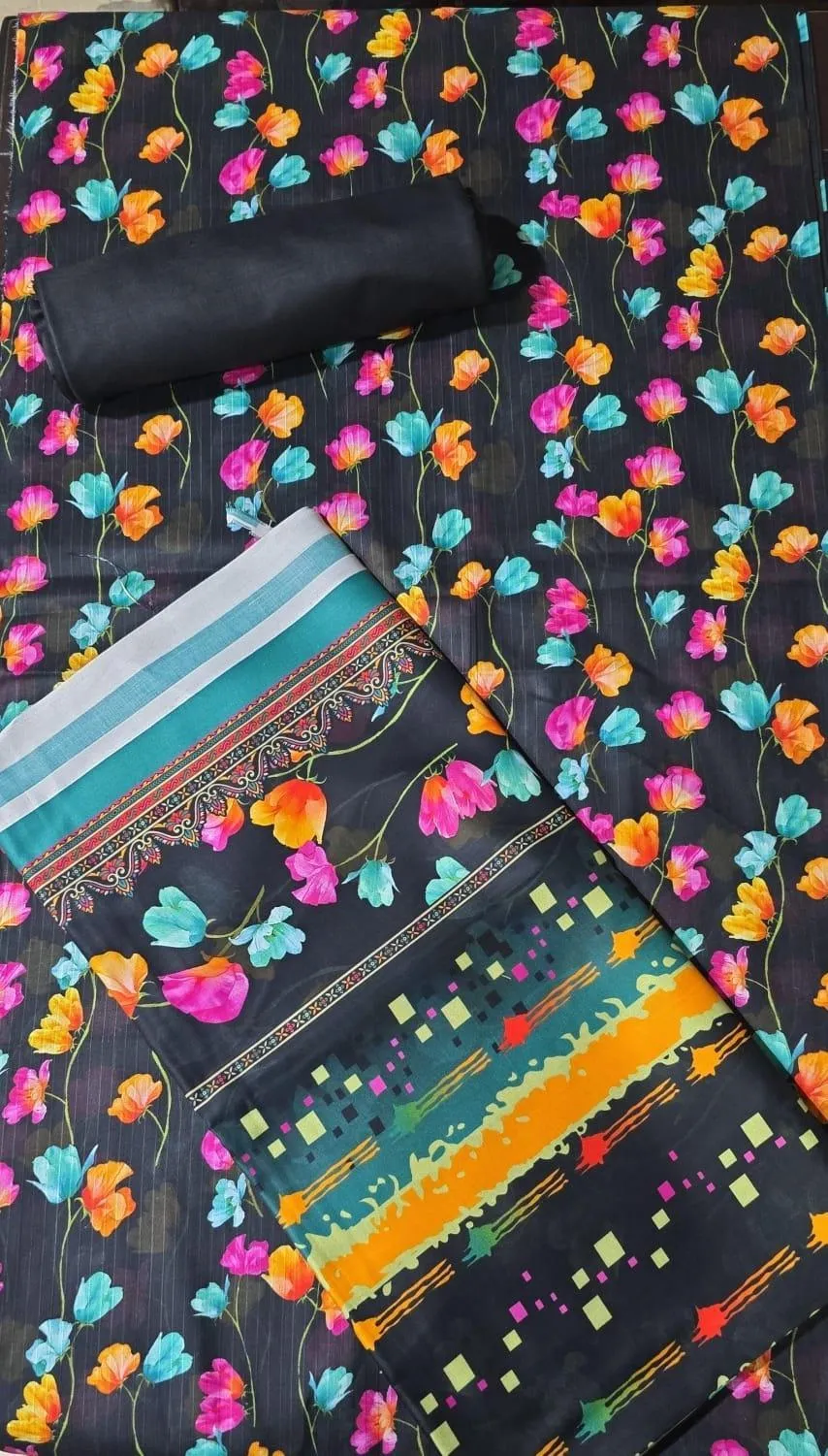 3 Pcs Women's Unstitched Printed Suit