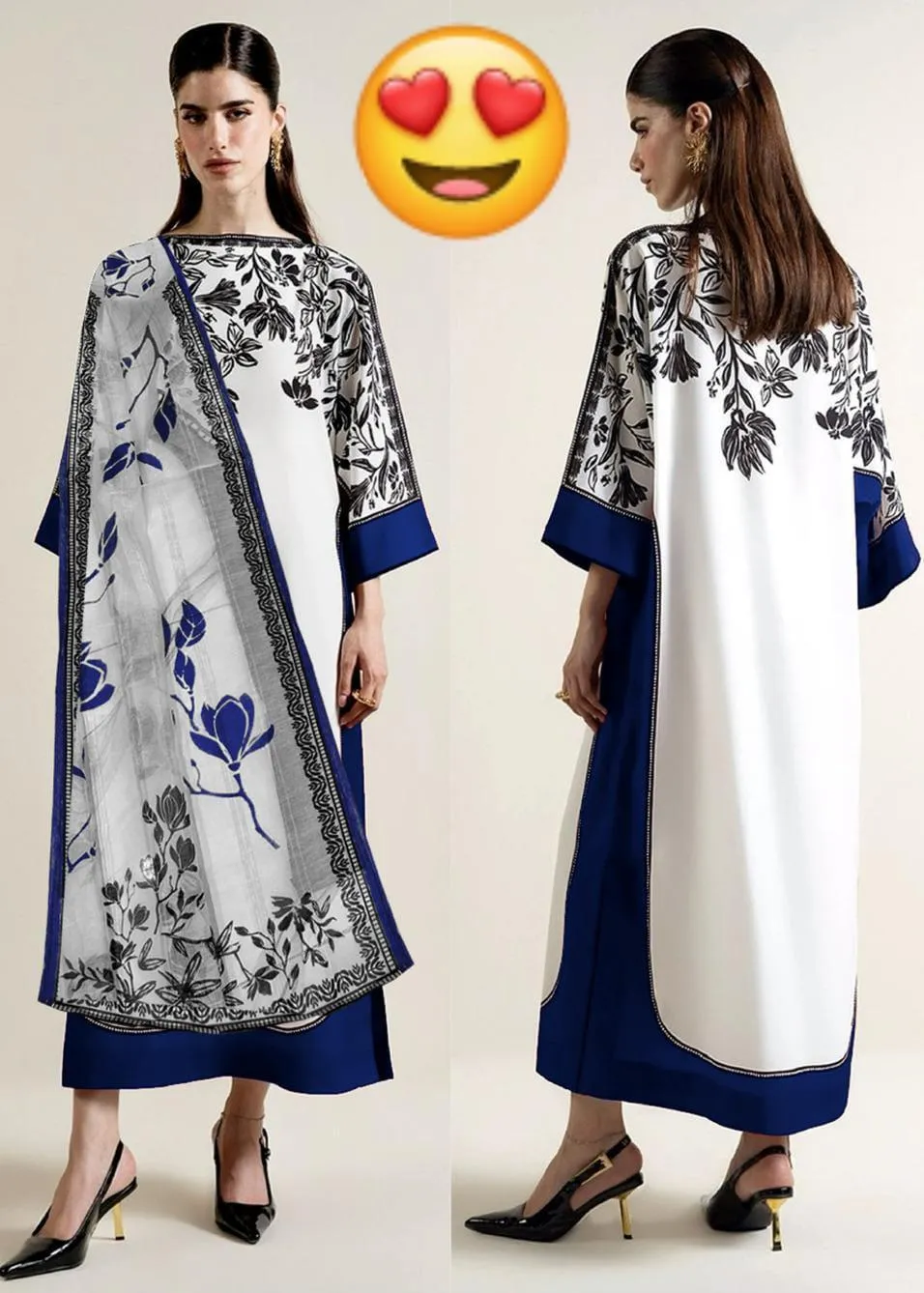 3 Pcs Women's Stitched Lawn Digital Print Kaftan Suit
