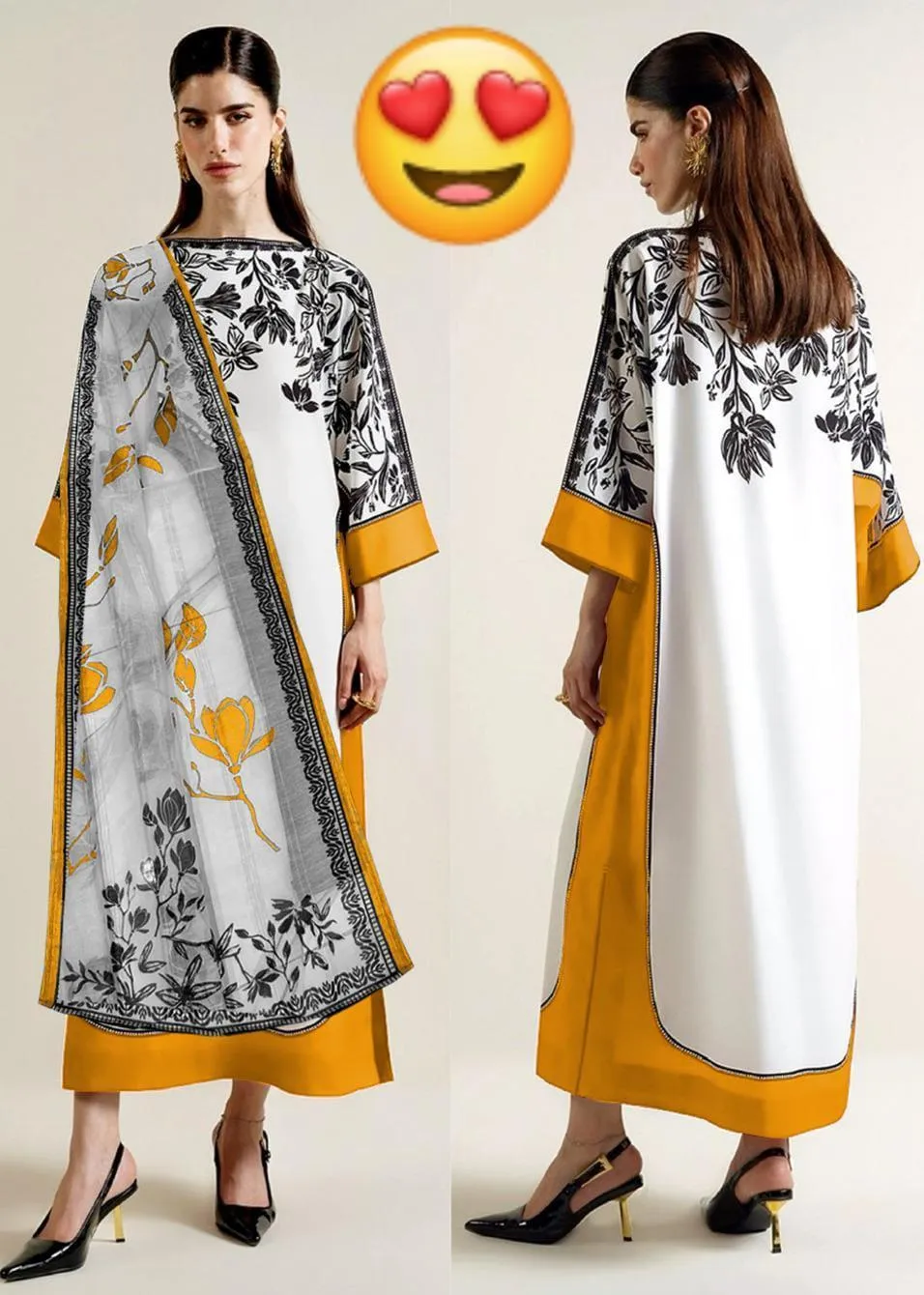 3 Pcs Women's Stitched Lawn Digital Print Kaftan Suit