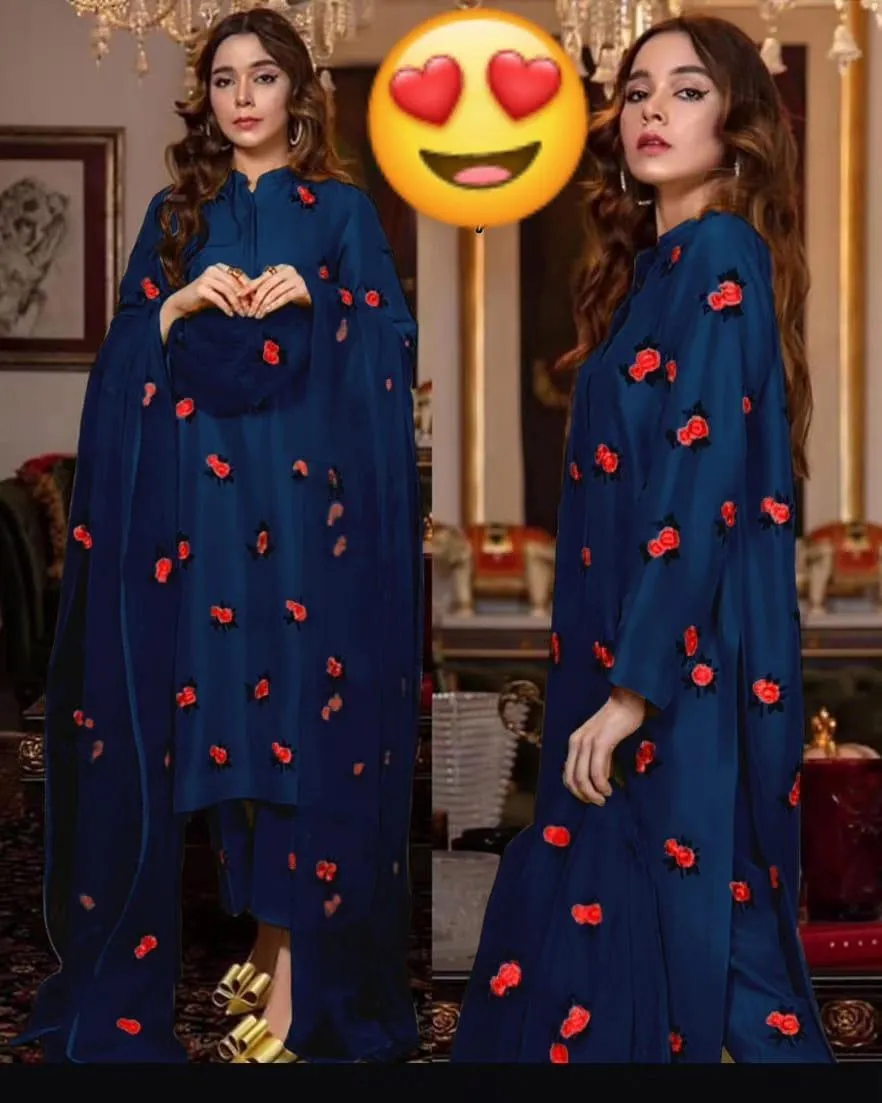 3 Pcs Women's Stitched Shamoz Silk Embroidered Suit