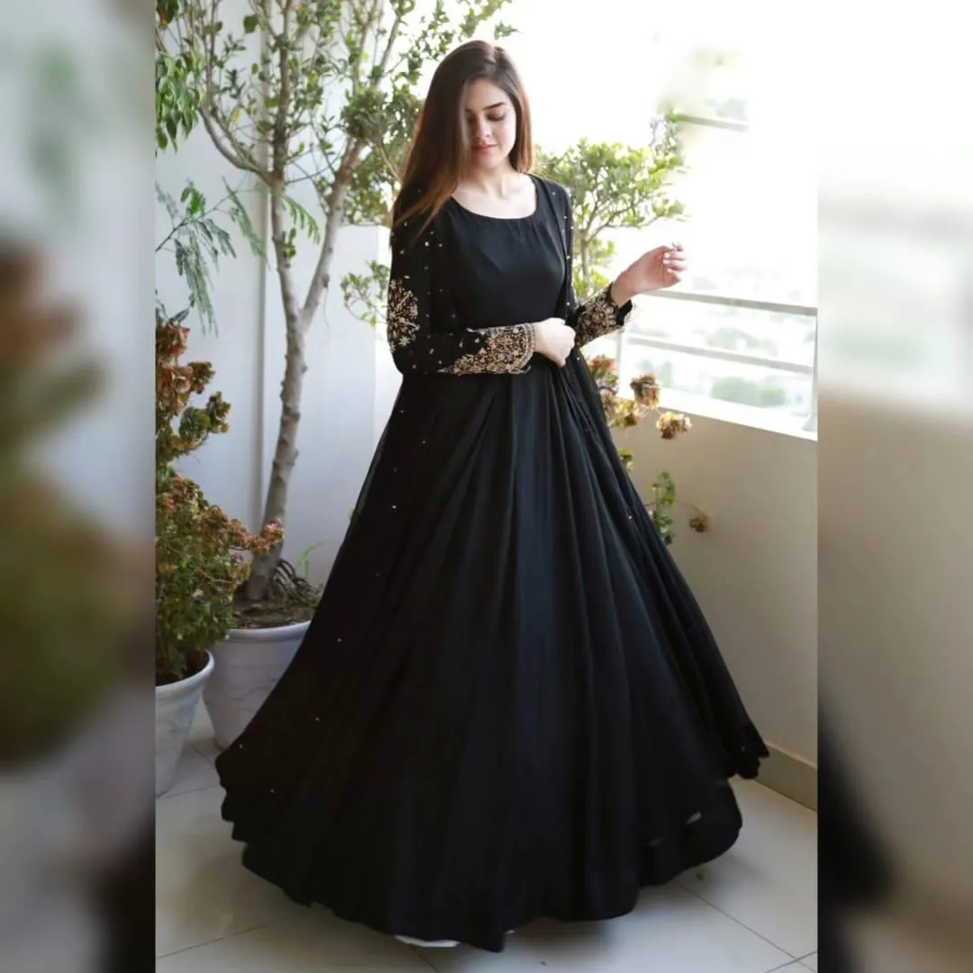 3 Pcs Women's Stitched Shamoz Silk Plain Gown Suit