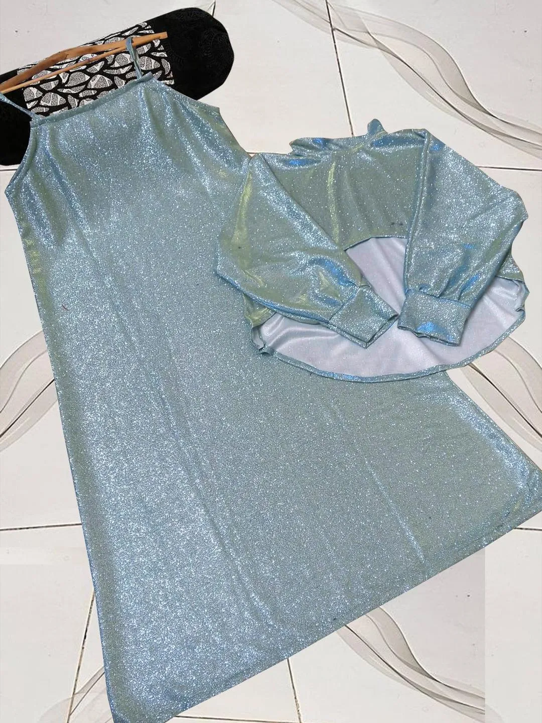 Green Glitter 2Pcs Maxi Dress Set