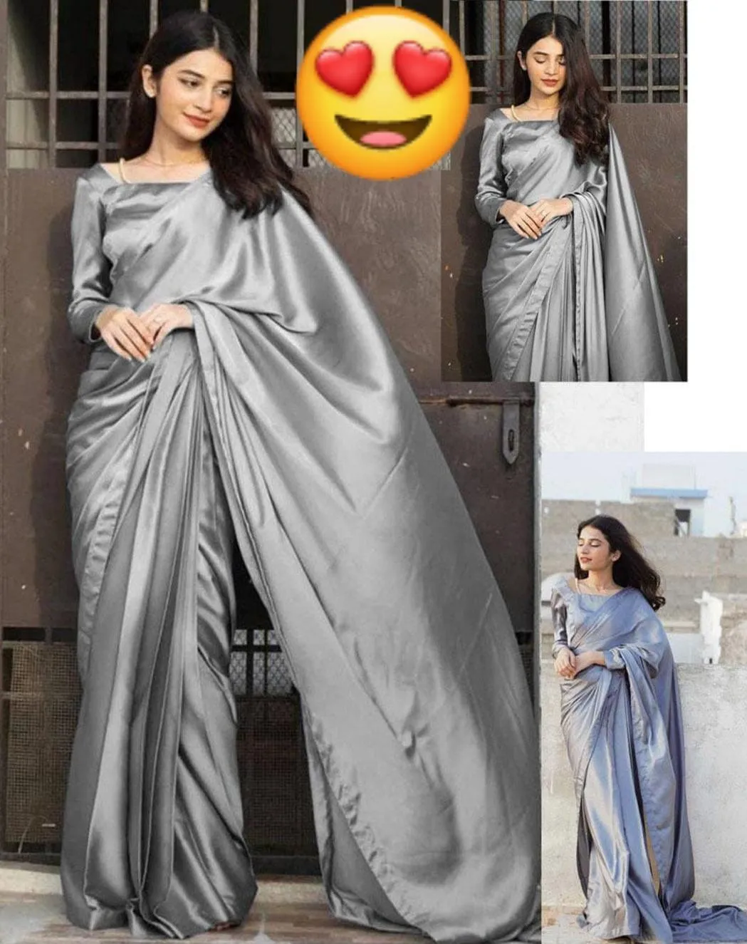 2 Pcs Women’s Shamoz Silk Plain Stitched Saree