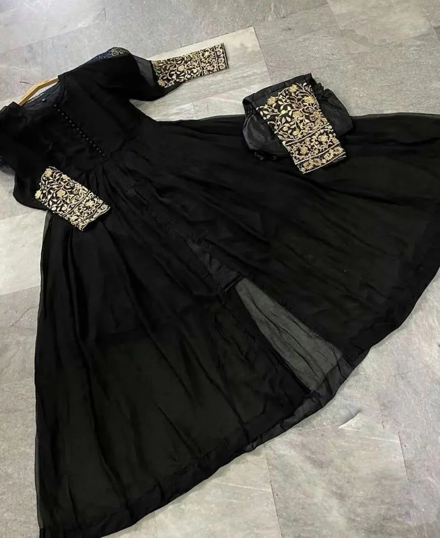 2 Pcs Women's Stitched Chiffon Embroidered Maxi And Trouser