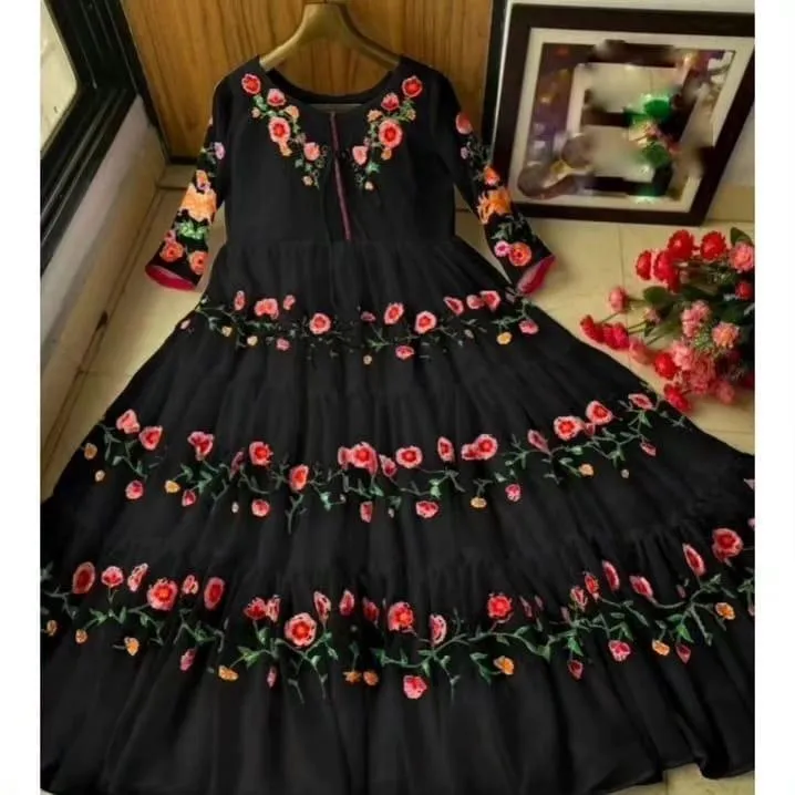 1 Pc Women's Stitched Chiffon Embroidered Maxi