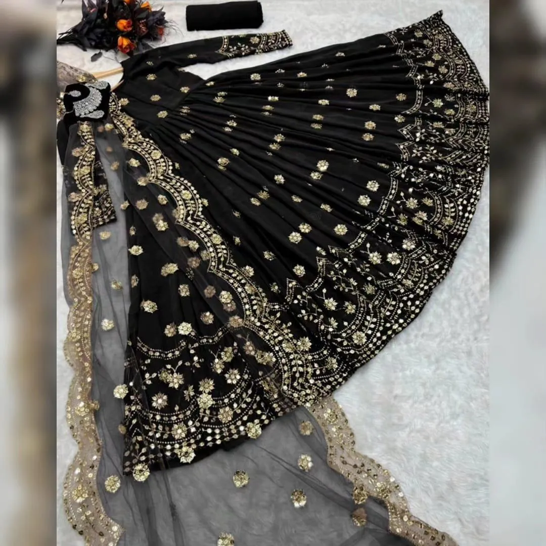 Black Border Ring Polka Embroidery Maxi Set 3Pcs