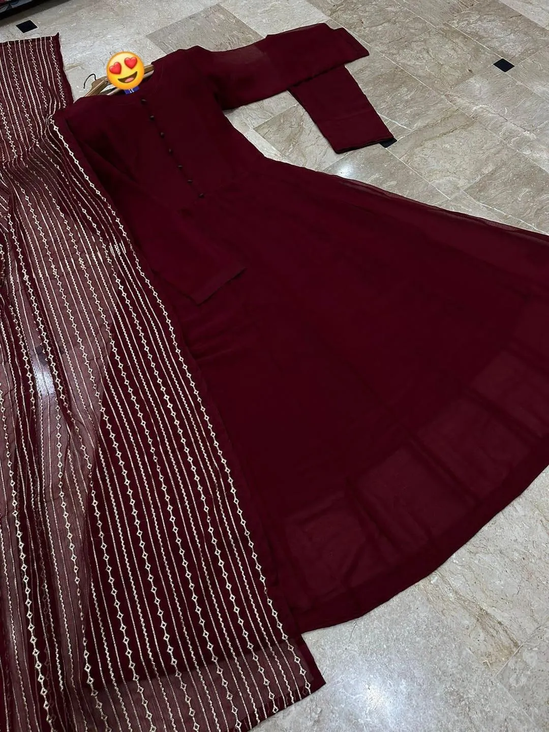 3 Pcs Women's Stitched Chiffon Plain Maxi And Trouser