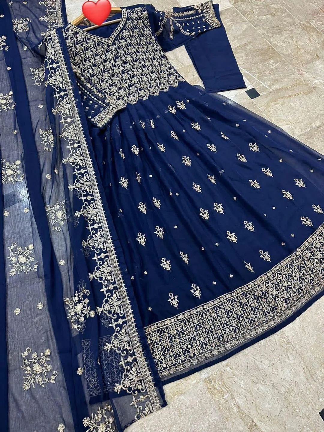 Blue Chiffon Embroidered 3Pcs Maxi Set for Eid Party Wear