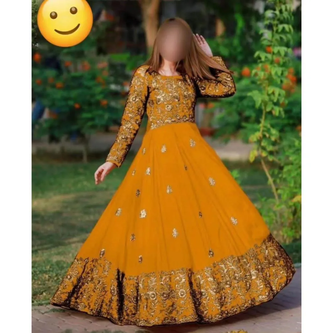Mustard Shamoz Silk Maxi Set for Eid Party Wear