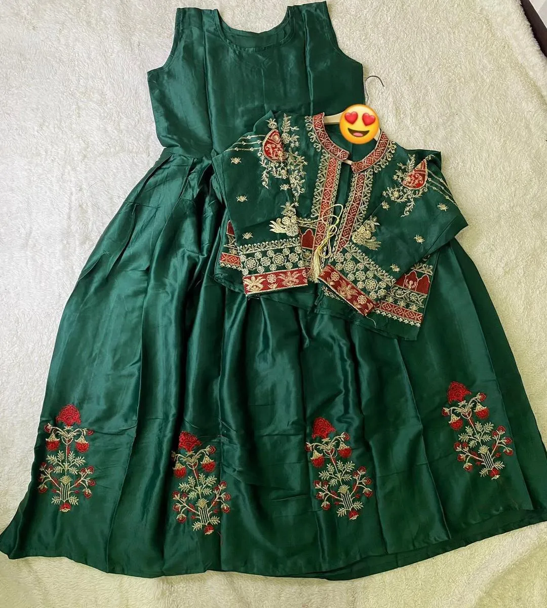 2 Pcs Women's Stitched Shamoz Silk Embroidered Maxi and Jacket