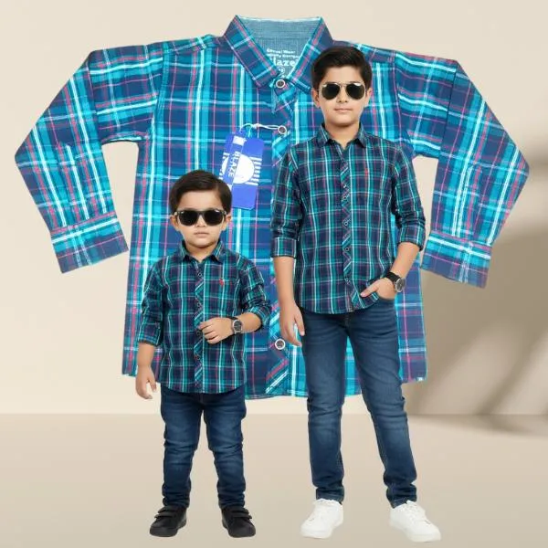 Boys Stitched Check Plaid Button Dress Shirt Full Sleeve Casual wear