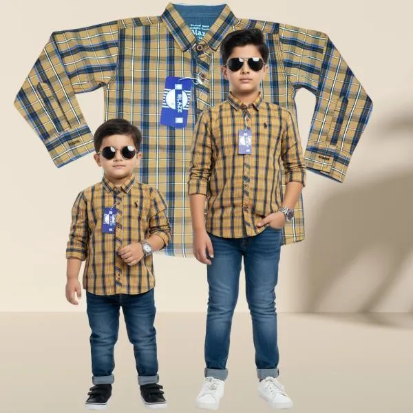 1 Pc Boy's Stitched Check plaid Dress Shirt  button down or button up casual shirt