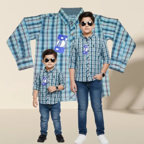 1 Pc Boy's Stitched Check plaid Dress Shirt  button down or button up casual shirt