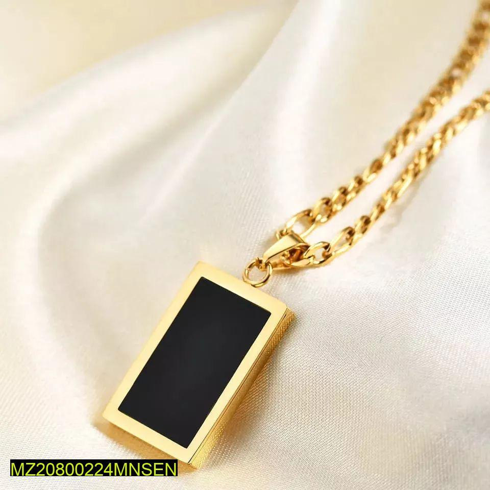  Golden Color Stainless Steel Black Square Stone Pendant For Men