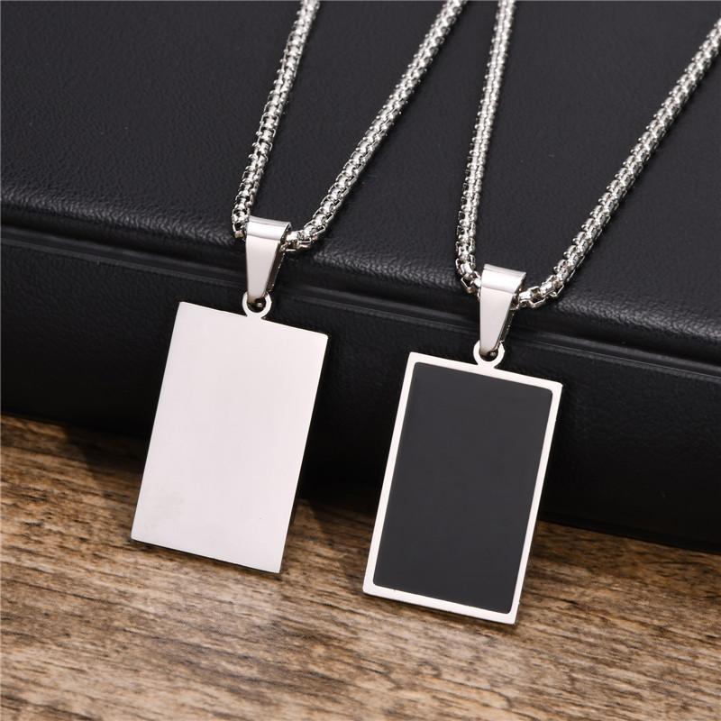 Stainless Steel Black Square Pendant Necklace for Men