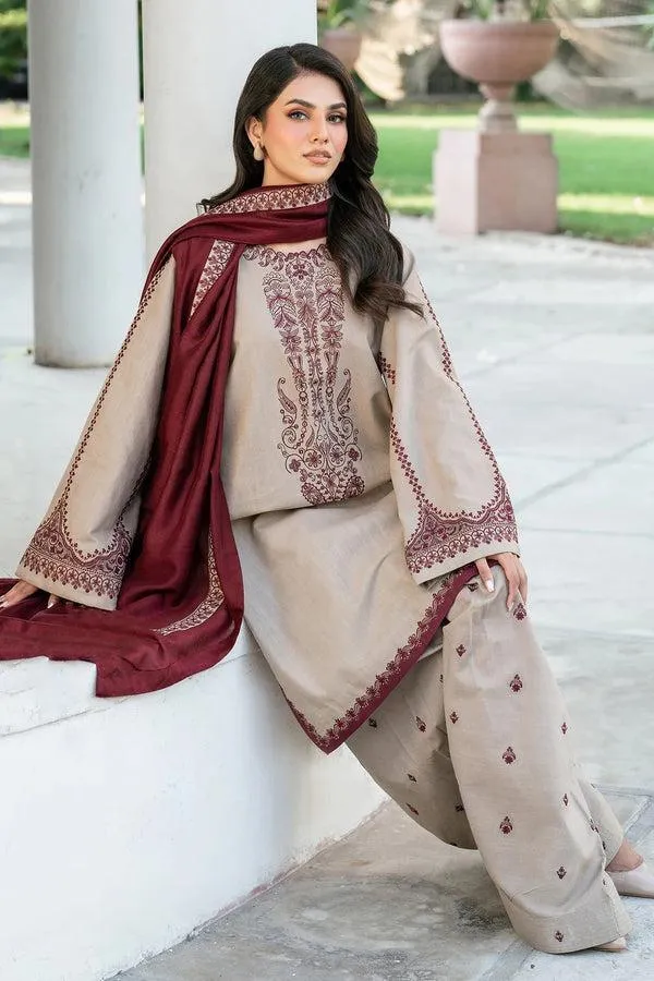 3 Pcs Women's Stitched Linen Embroidered Suit
