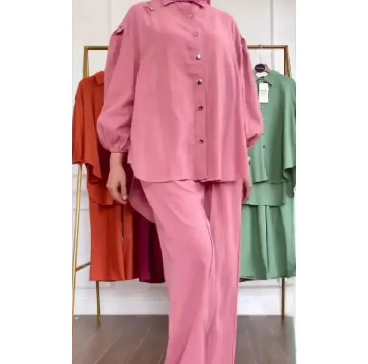 2 Pcs Women's Stitched Linen Plain Shirt And Trouser