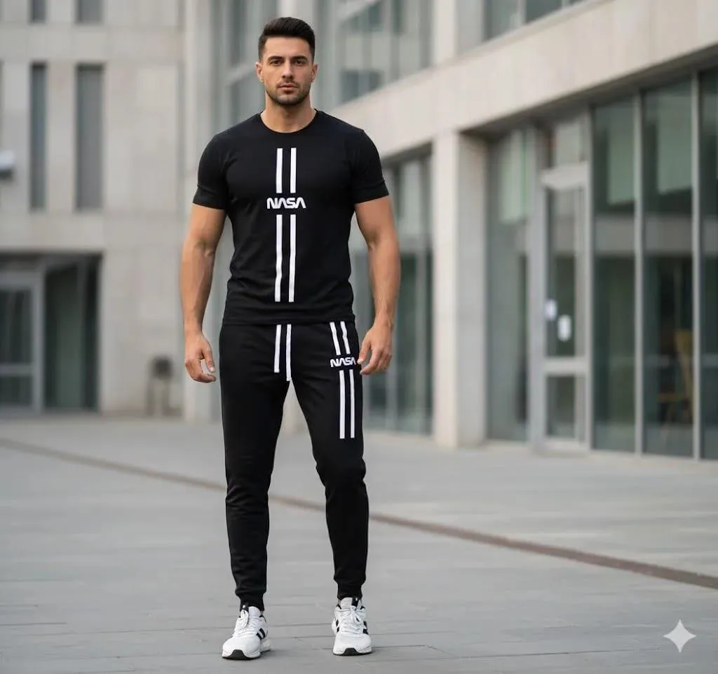 2 Pcs Men's Polyester Printed Track Suit