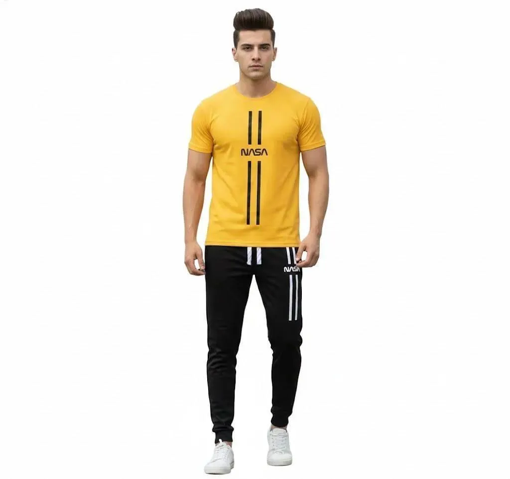 2 Pcs Men's Polyester Printed T-Shirt & Shorts Tracksuit