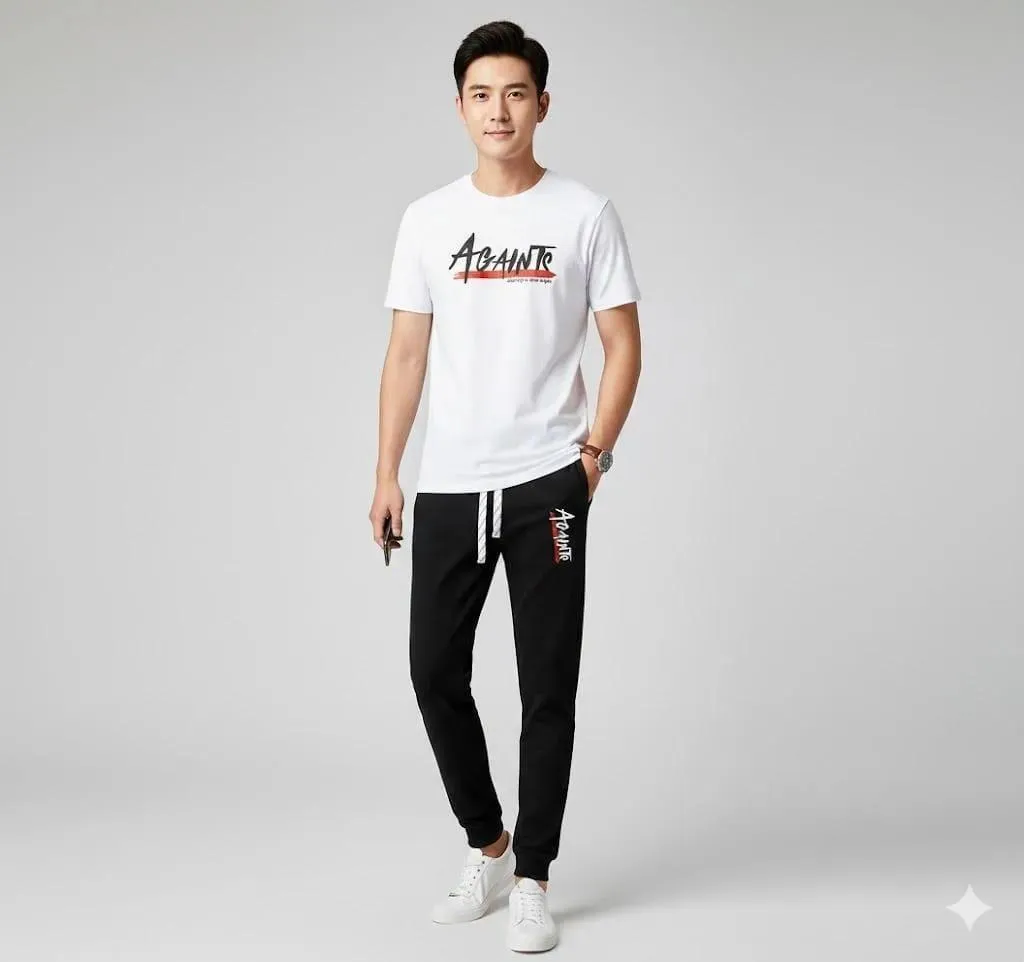 2 Pcs Men's Polyester Printed T-Shirt & Shorts Tracksuit