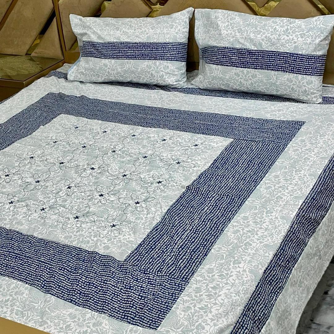 Luxurious Cotton Patchwork King Size Bed Set - 3 Pcs with Elegant White Design