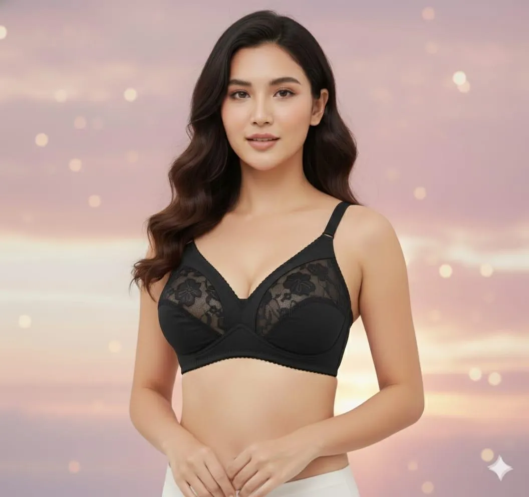 Jersey Lace Work Comfortable And Breathable Non-Padded Bra
