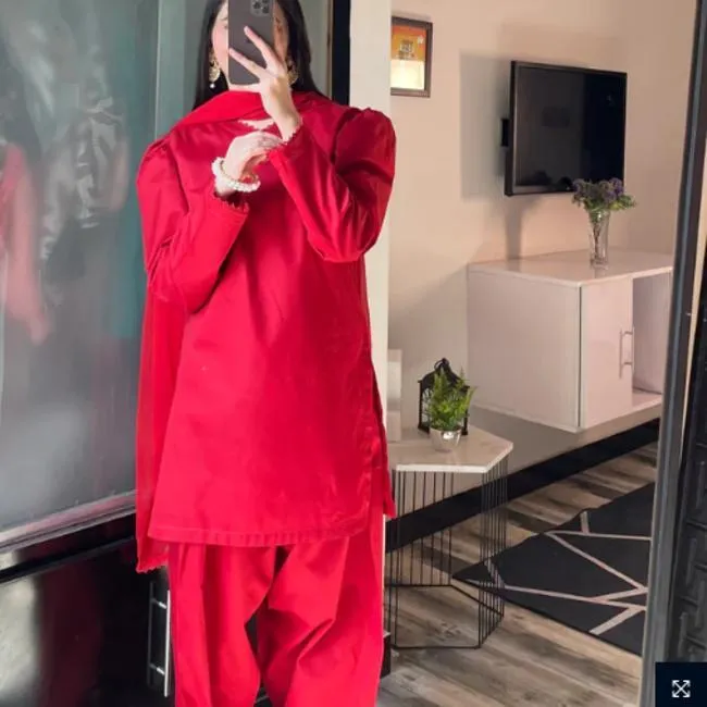 2 Pcs Women's Stitched Katan Silk Plain Shirt And Trouser