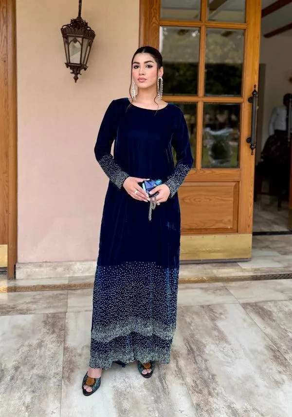 2 Pcs Women's Stitched Velvet Plain Shirt And Trouser