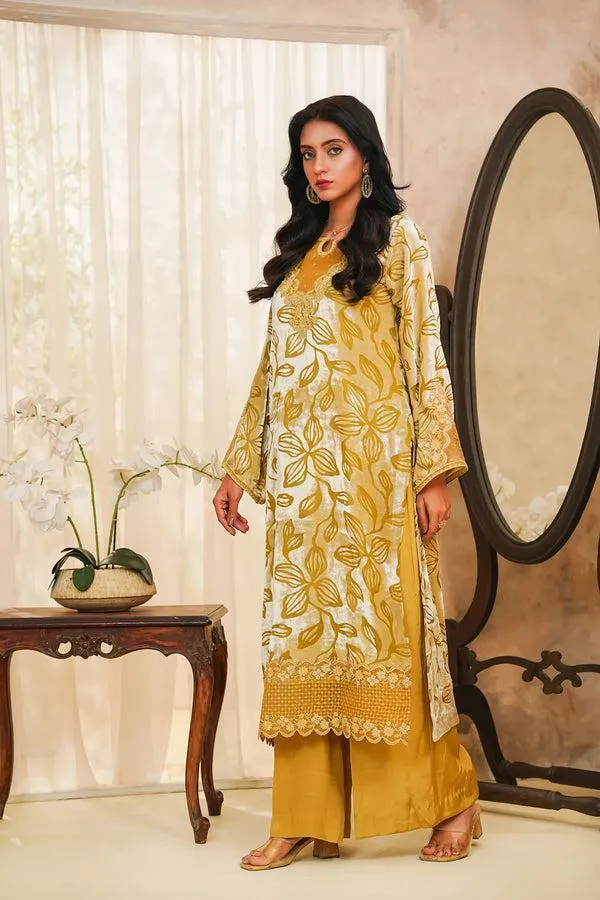 2 Pcs Women's Stitched Velvet Plain Shirt And Trouser