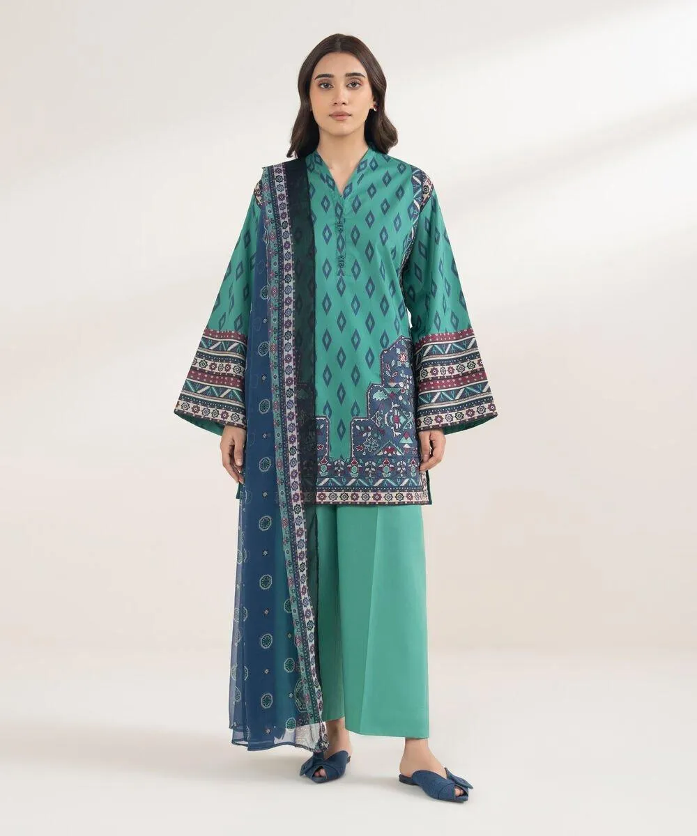 3 Pcs Women's Unstitched Printed Suit
