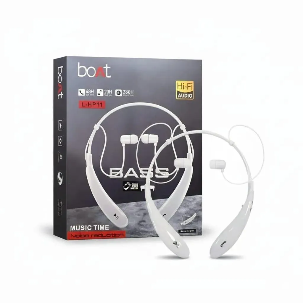 White Long-Lasting Battery With Fast Charge 11 Wireless Neckband