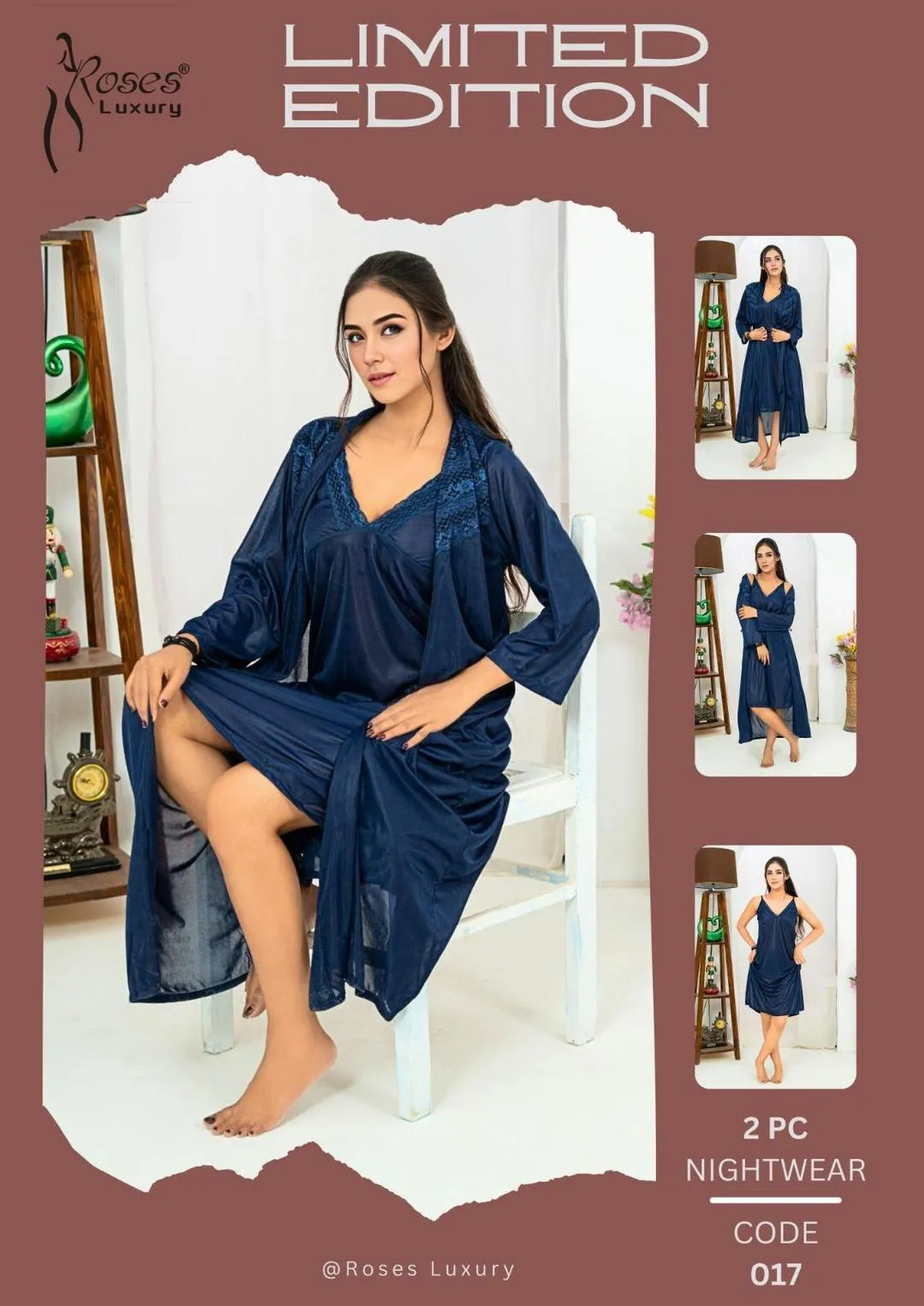 2 Pcs Women's Stitched Silk Plain Night Suit