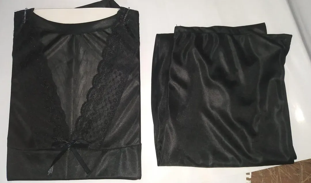 Black Silk Lace Night Suit 3 Pcs Women Fabric