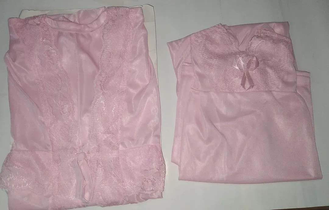 Pink Silk Night Suit 3 Pcs Set for Women