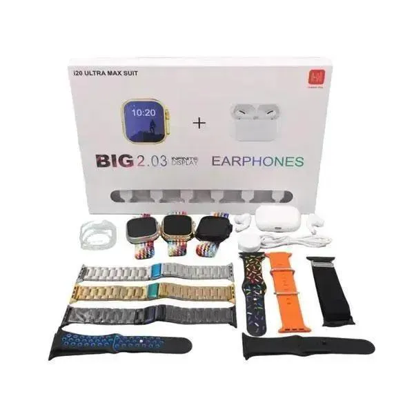 i20 Ultra Max Suit - 10-in-1 Premium Smartwatch & Earphones Combo Set