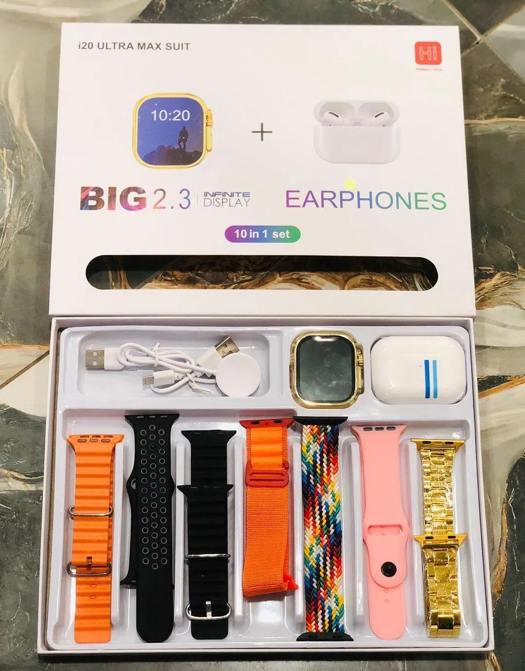 i20 Ultra Max Suit - 10-in-1 Premium Smartwatch & Earphones Combo Set