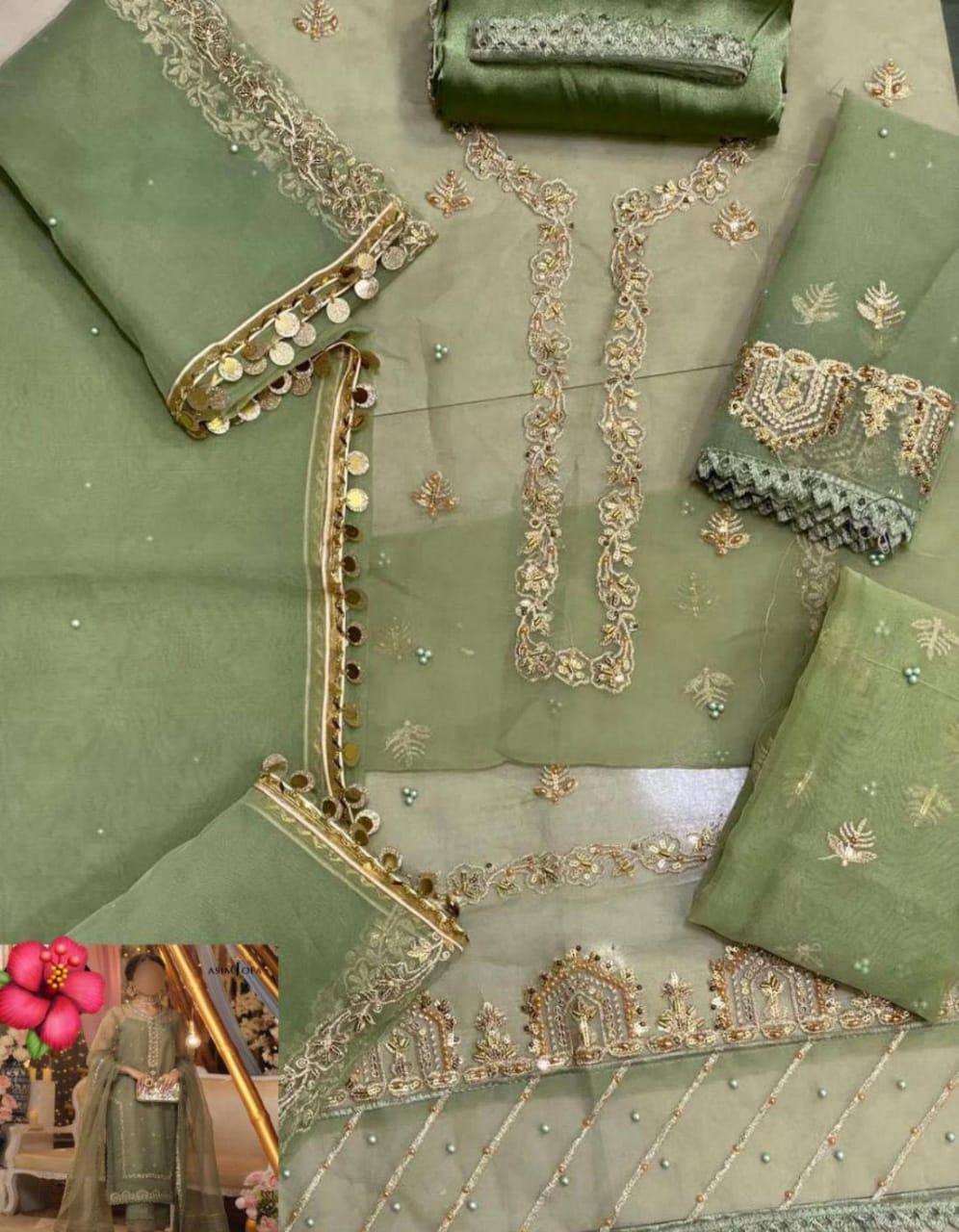 3 Pcs Women's Unstitched Organza Embroidered Suit