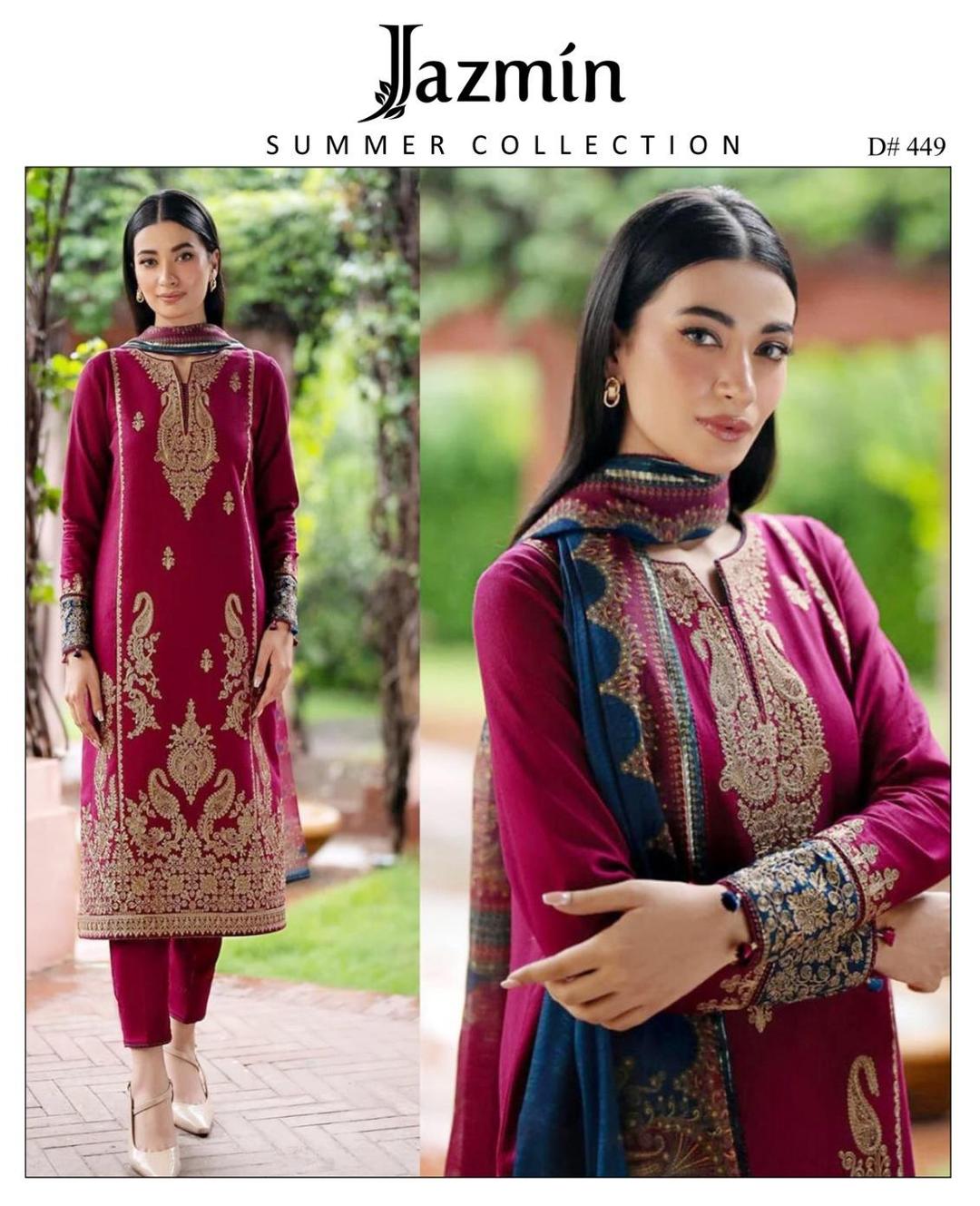 3 Pcs Women's Unstitched Embroidered Suit